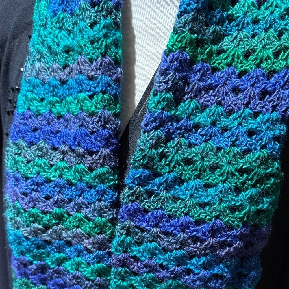 Vibrant Blue and Green Knit Scarf for Men